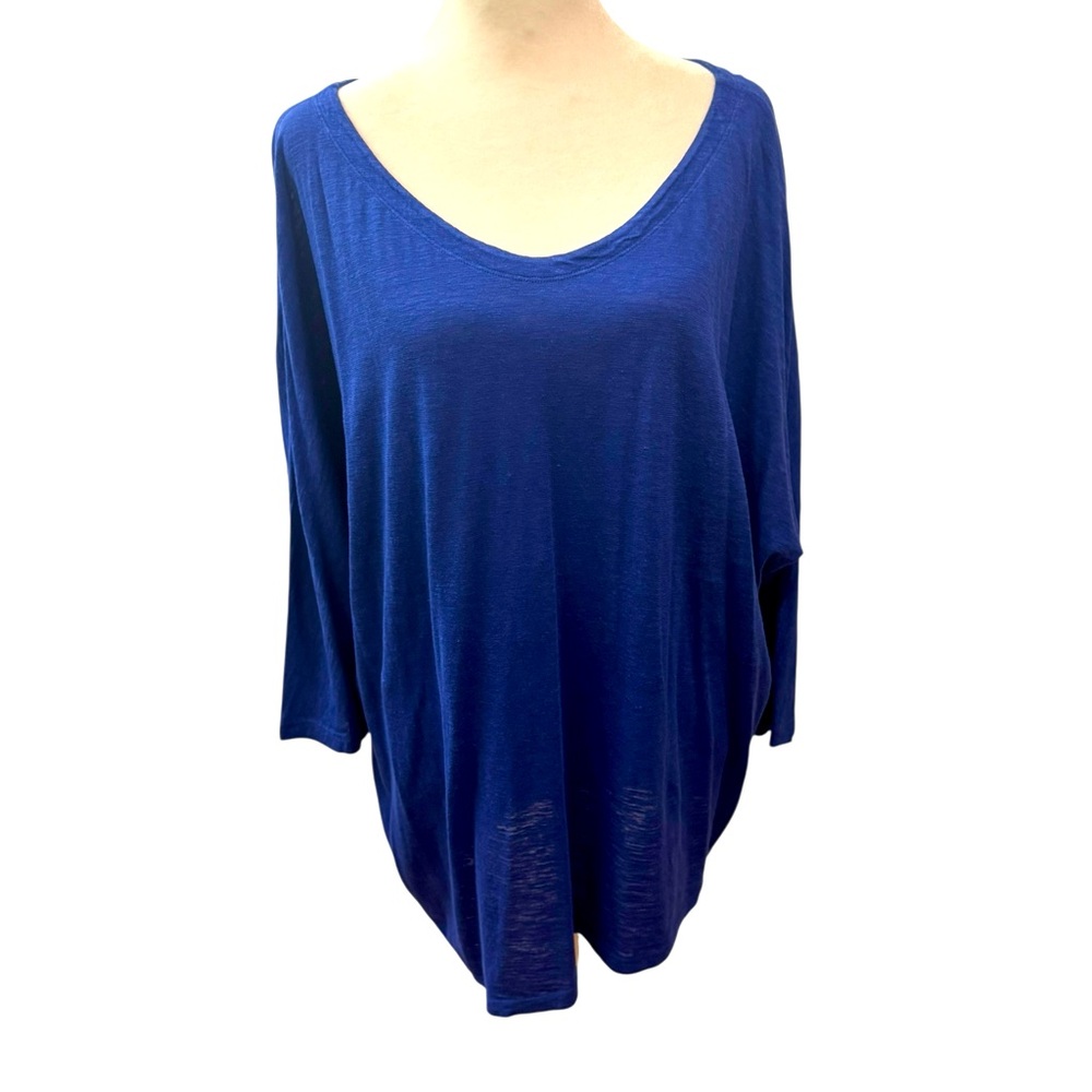 Eileen Fisher cotton/hemp asymmetrical v-neck tunic. Cobalt blue. Size L. EUC